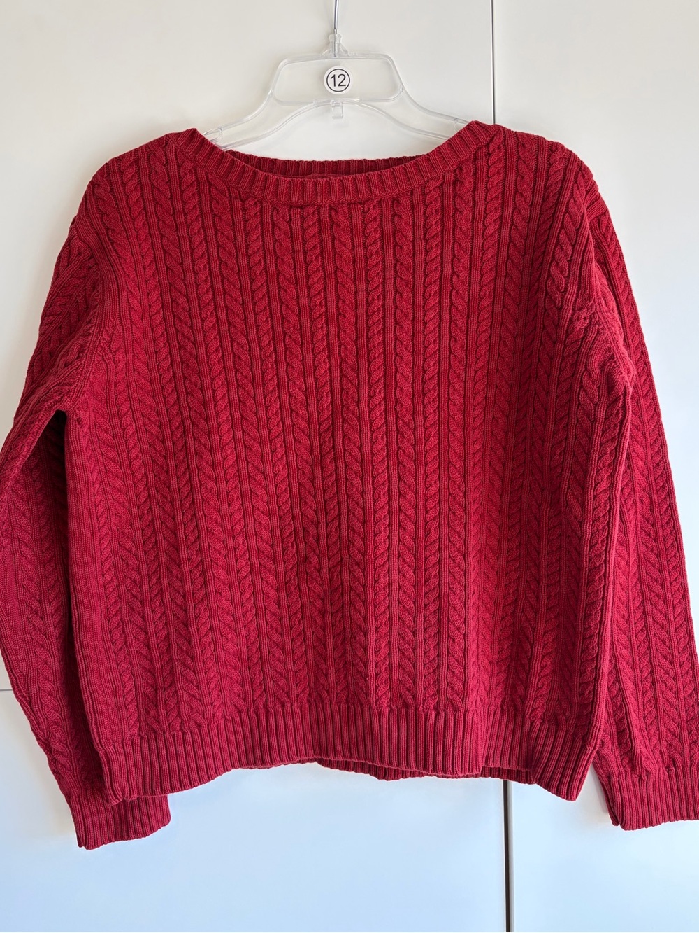 Lauren by Ralph Lauren. Red Cable-Knit Crewneck Cotton Sweater Size Petite Large